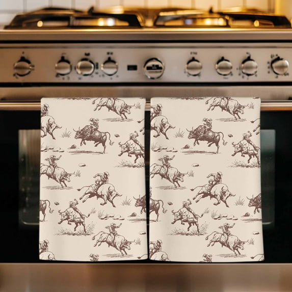 Western Cowboys Kitchen Towels Set of 4, Vintage Farmhouse Cow Nature Scenery Absorbent Dish Towels for Kitchen, Microfiber Hand Towel, Quick Drying Tea Towel for Cleaning Decorative Dishcloths