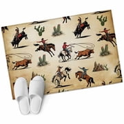 Western Cowboys Large Area Rugs for Bedroom Living Room, Soft Non Slip Carpet Bedside Rug, Brown Vintage Country Cactus Rectangular Floor Cover Kitchen Accent Rug 2'x3' for Dining Room/Office