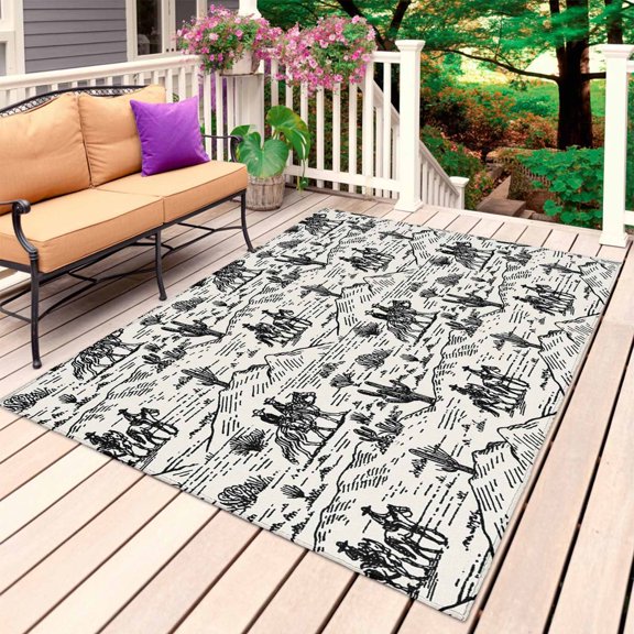 Western Cowboys Outdoor Rug 6x9 Ft, Non Slip Washable Area Rug, Vintage Desert Canyon Cactus Horseshoe Patio Rugs Carpet Runner, Large Floor Mat for Indoor/Outdoor Deck Porch Camping