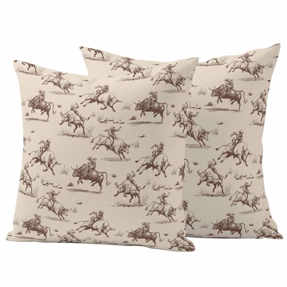 Western Cowboys Outdoor Waterproof Pillow Covers, Vintage Farmhouse Cow Nature Scenery Decorative Square Throw Pillowcase Sofa Cushion Sham for Patio/Couch/Chair, 18"x18" 2 Pack