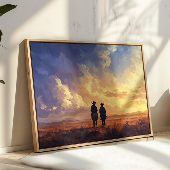 Western Cowboys Riding Into Sunset Art Print – Horseback Desert Landscape Wall Decor – Rustic Southwestern Scene For Country Homes Wall Art, Modern Wall Decor, 8x12 UNFRAMED