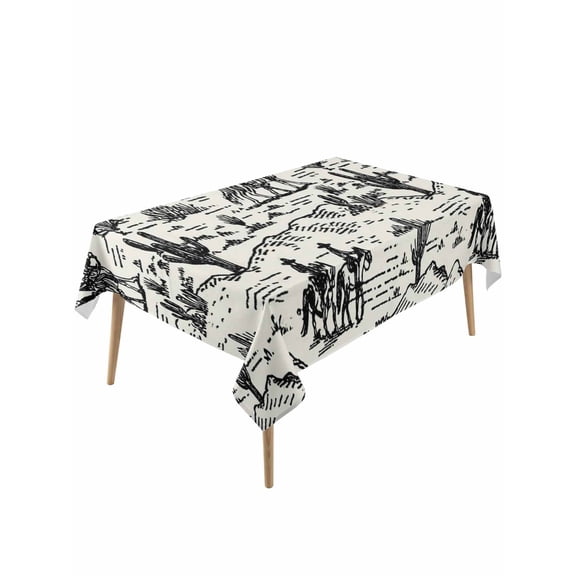 Western Cowboys Table Cloth, Waterproof Tablecloth for Rectangle Tables, Vintage Desert Canyon Cactus Horseshoe Reusable Washable Fabric Table Cover for Restaurant Kitchen Dining Tables 60"x120"