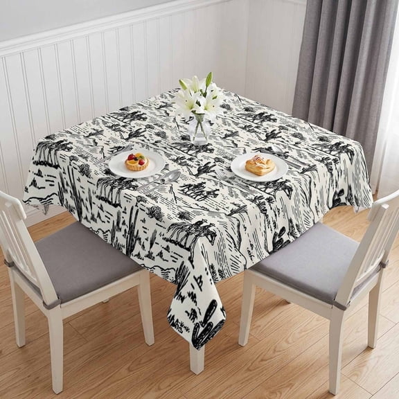 Western Cowboys Table Cloth Waterproof Tablecloths, Vintage Desert Canyon Cactus Horseshoe Tablecloth Dining Table Cover for Kitchen Party Tabletop Outdoor, Square Tablecloth 54x54 Inch