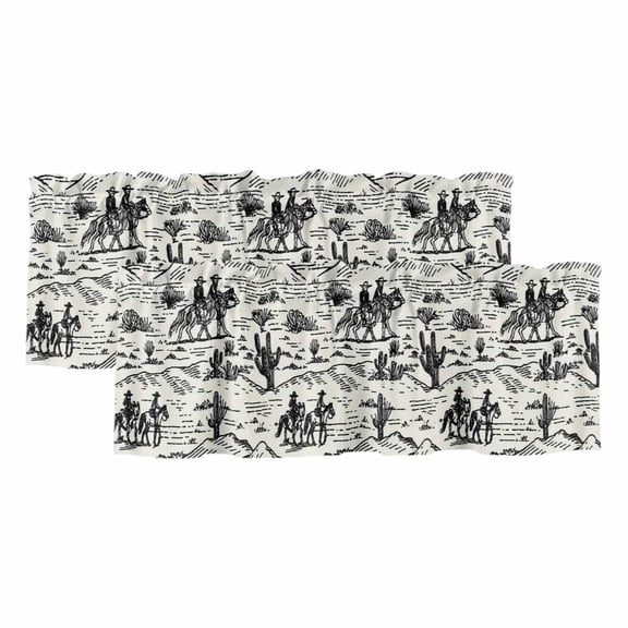 Western Cowboys Valances for Windows, Decorative Rod Pocket Window Valance Curtains, Vintage Desert Canyon Cactus Horseshoe Short Curtain Drapes for Kitchen/Living Room, 2 Panels, 42" W x 12" L