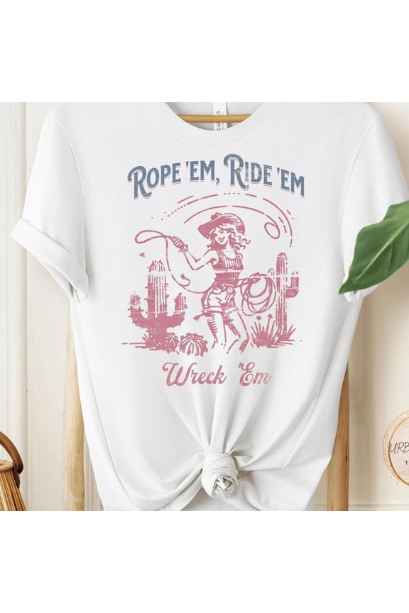 Western Cowgir1l hirt, R1OCk Em, Ride Em, Wreck Em, t1rendy Western A1pparel