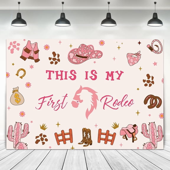 Western Cowgirl Backdrop Fabric Polyester Rustic This is My First Rodeo Party Supplies Decorations Girl Birthday Cactus Baby Girl Photography Background Banner Photo Shoot Decor Prop