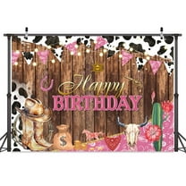 Western Cowgirl Backdrop Girl Wild West Pink Birthday Decor Rustic Wood Country Farm Cow Print Party Banner Cactus Hat Boots Photography Background Photo Shoot Props Vinyl 6X4FT