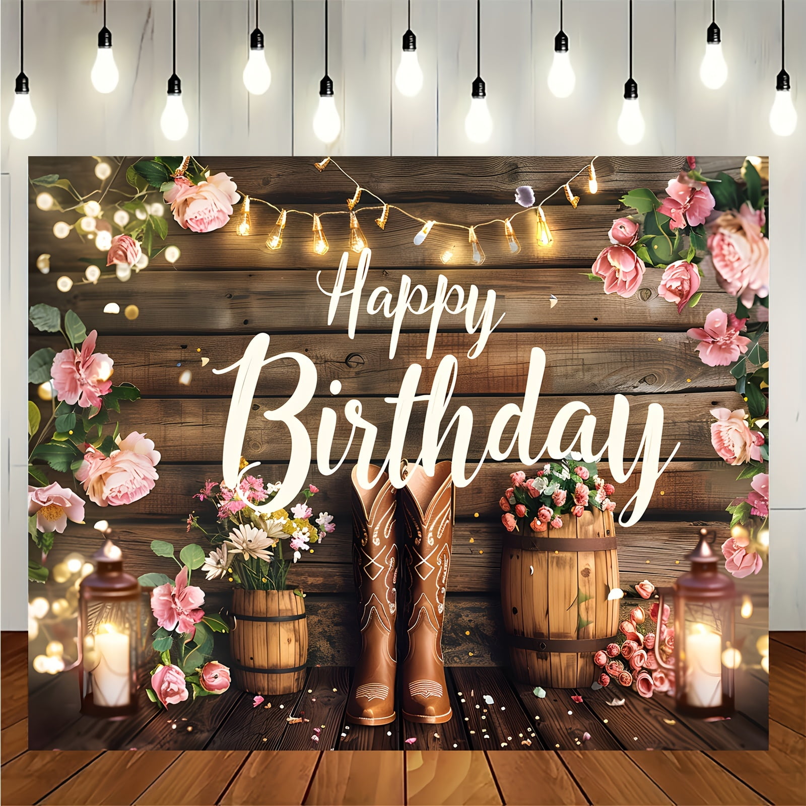 Wild Horse West Cowboy Happy Birthday Round Backdrop