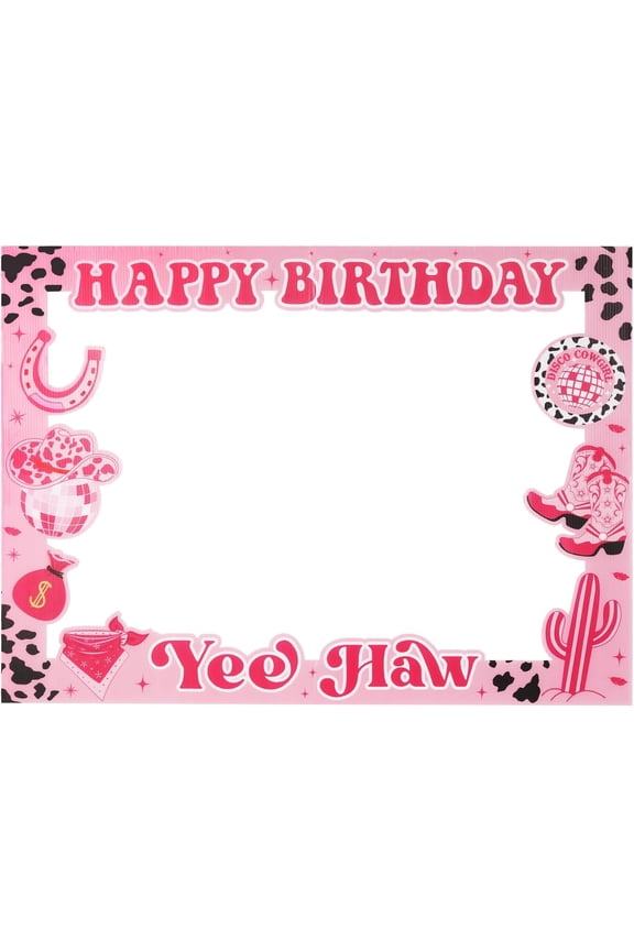 Western Cowgirl Birthday Party Decoration Photo Booth, Yee Haw Birthday Photo Booth Prop Frame Cow Print Cow Boots for Space Disco Cowgirl Birthday Party