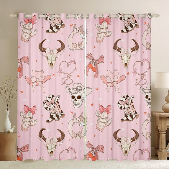 Western Cowgirl 30%-50% Blackout Curtains Pink Cowboy Hats Curtains & Drapes Teens Kawaii Pink Bowknots Curtains Pink And White Streak Window Curtains 42"Wx90"L 2 Panels For Bedroom Decor