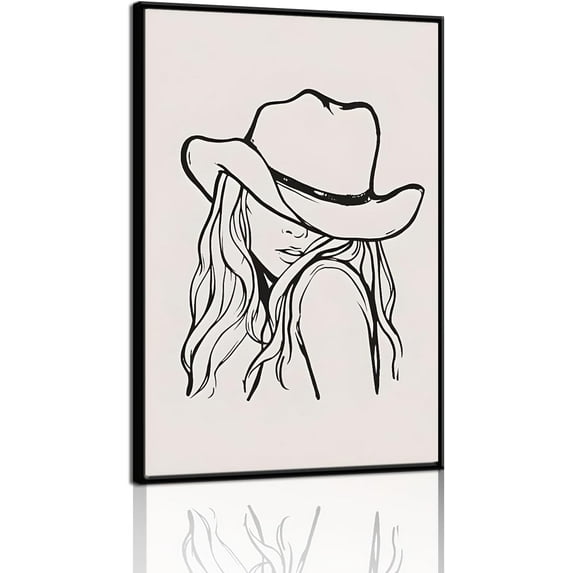 Western Cowgirl Canvas Wall Art Trendy Line Vintage Room Aesthetic Poster Picture Black and White Minimalist Print Painting Funky Wild West Cowgirls Wall Decor for Dorm Apartment Bedroom Unframed