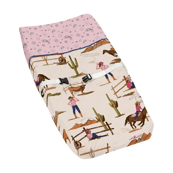 Sweet Jojo Designs Western Cowgirl Pink Brown and Beige Changing Pad Cover