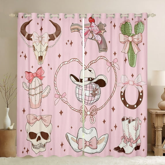 Western Cowgirl Curtains Western Boots Curtains & Drapes 42"Wx90"L 2 Panels Kawaii Princess Pink Bowknots 30%-50% Blackout Curtains Bedroom Dreamy Fairy Tale Bow Starry Window Curtains