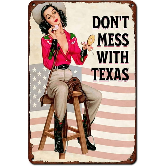 Western Cowgirl Decor Vintage Metal Sign Don't Mess With Texas Metal Wall Art Texas-Themed Vintage Iron Poster for Home Cafe Bar Gym Bathroom Kitchen Art Wall Decor Plaque 8x12 Inch