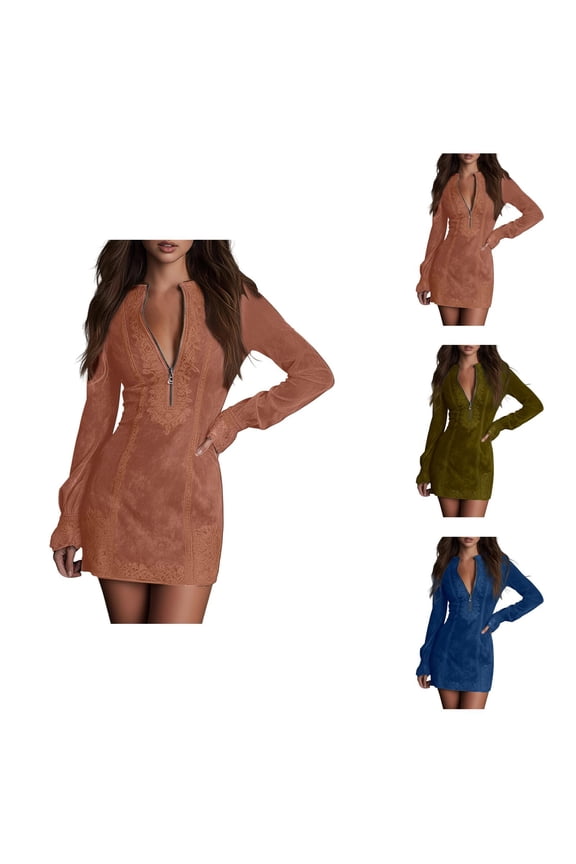 Western Cowgirl Dress for Women Long Sleeve Half Zip V Neck Lace Embroidered Bodycon Mini Dresses Country Concert Dress