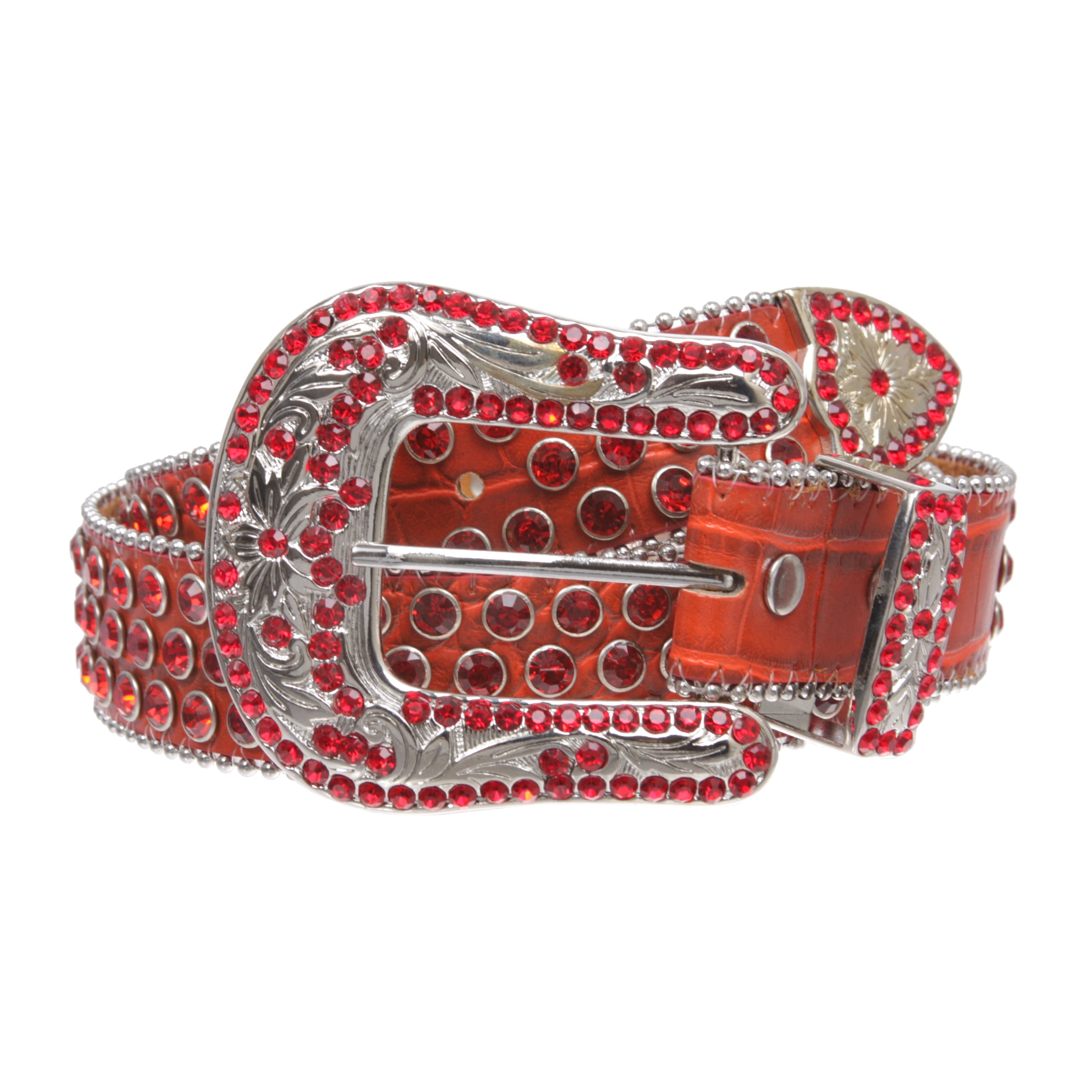 Rhinestone Studded PU Leather Belt with Engraved Buckle Western Cowgirl Faux Alligator Rhinestone Studded Leather  main image 3