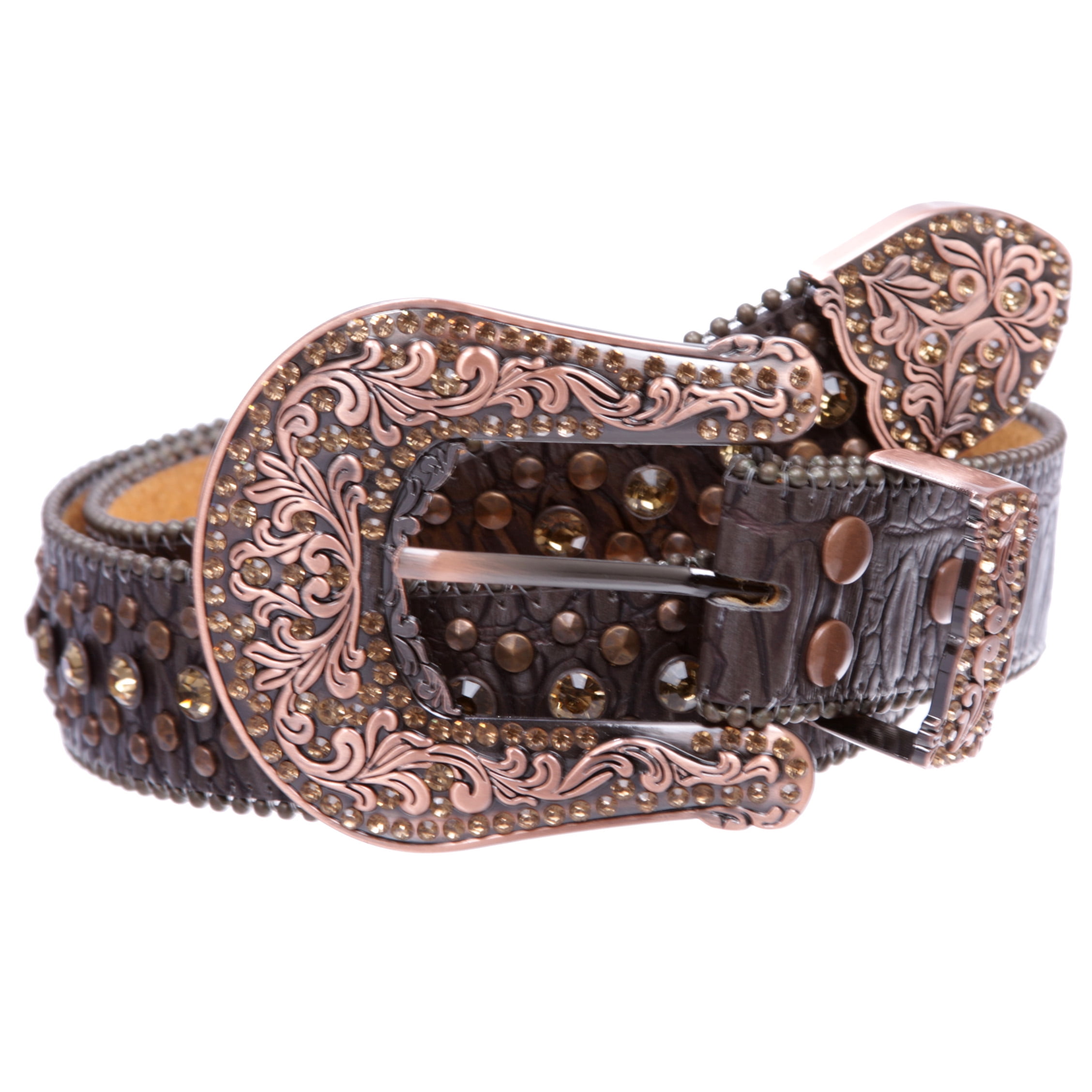 Brown bedazzled cow girl belt with buckle Buy Brown Womens Cowboy Western Belt With Rhinestone Buckle main image 3