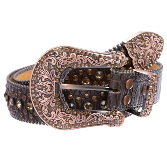 Western Cowgirl Faux Alligator Rhinestone Studded Leather Belt
