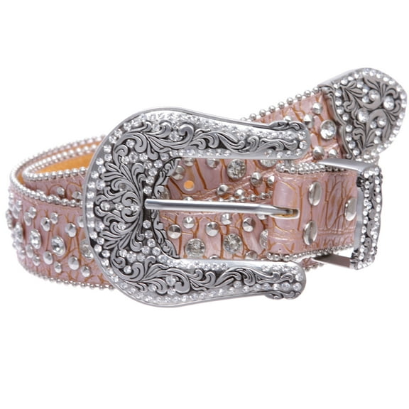 Western Cowgirl Faux Alligator Rhinestone Studded Leather Belt