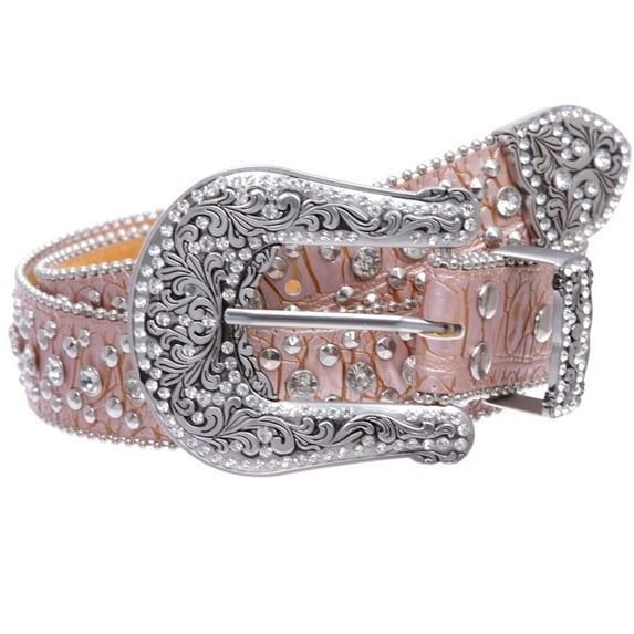 Western Cowgirl Faux Alligator Rhinestone Studded Leather Belt