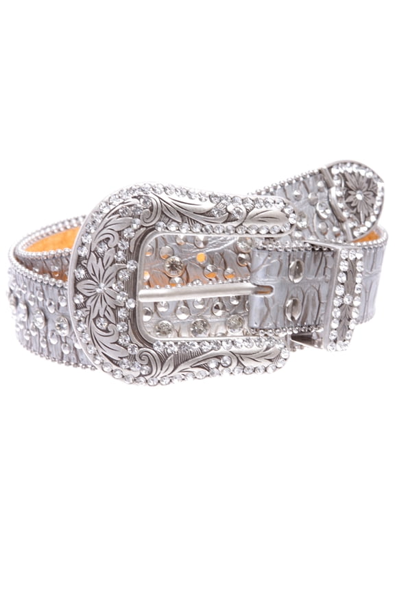 Western Cowgirl Faux Alligator Rhinestone Studded Leather Belt