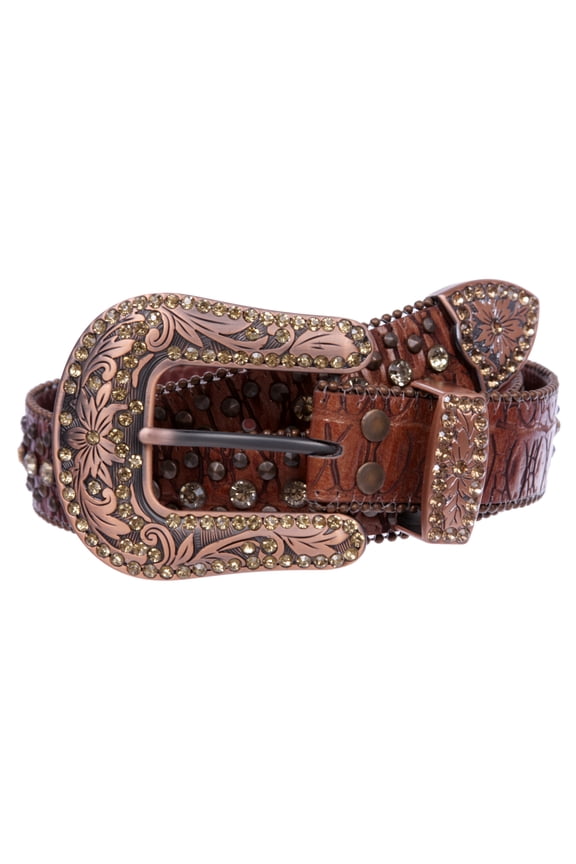 Western Cowgirl Faux Alligator Rhinestone Studded Leather Belt