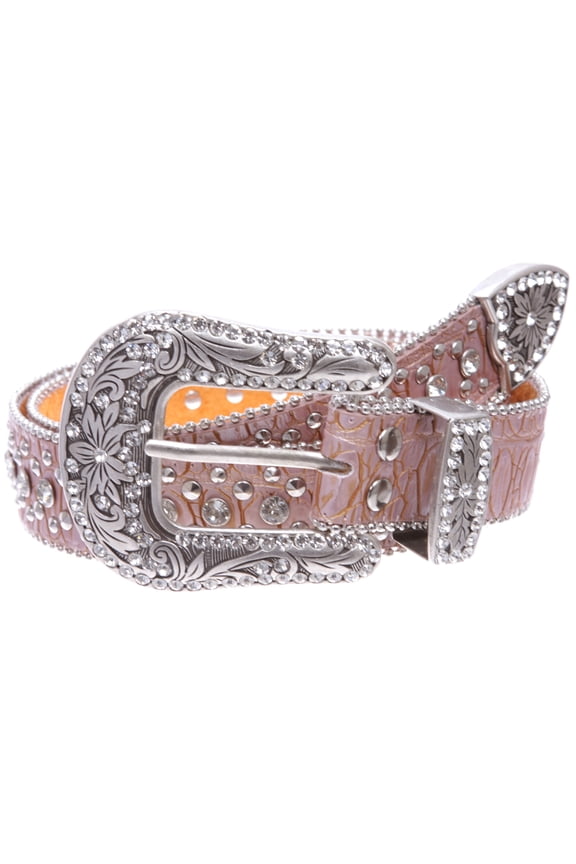 Western Cowgirl Faux Alligator Rhinestone Studded Leather Belt
