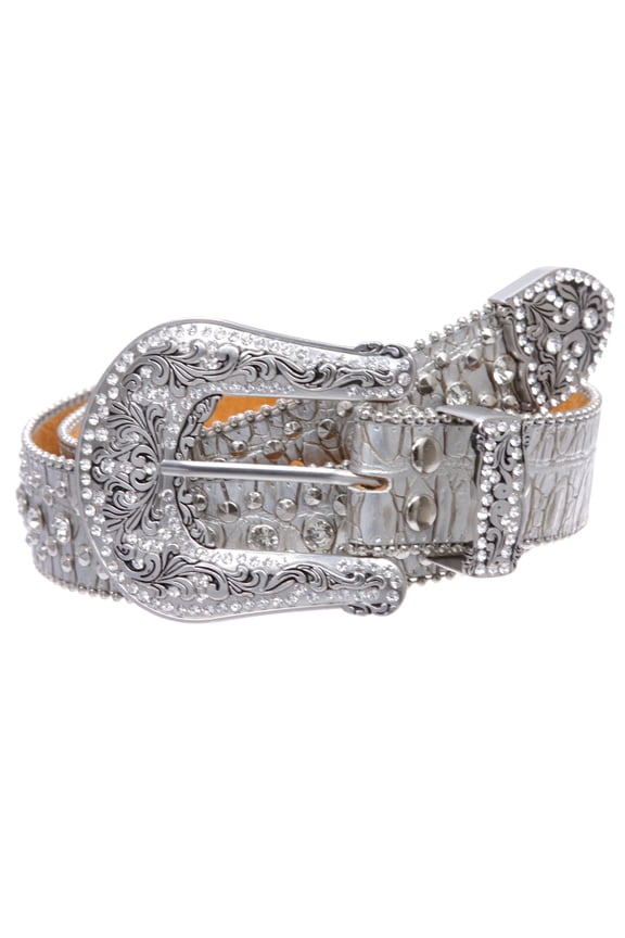 Western Cowgirl Faux Alligator Rhinestone Studded Leather Belt