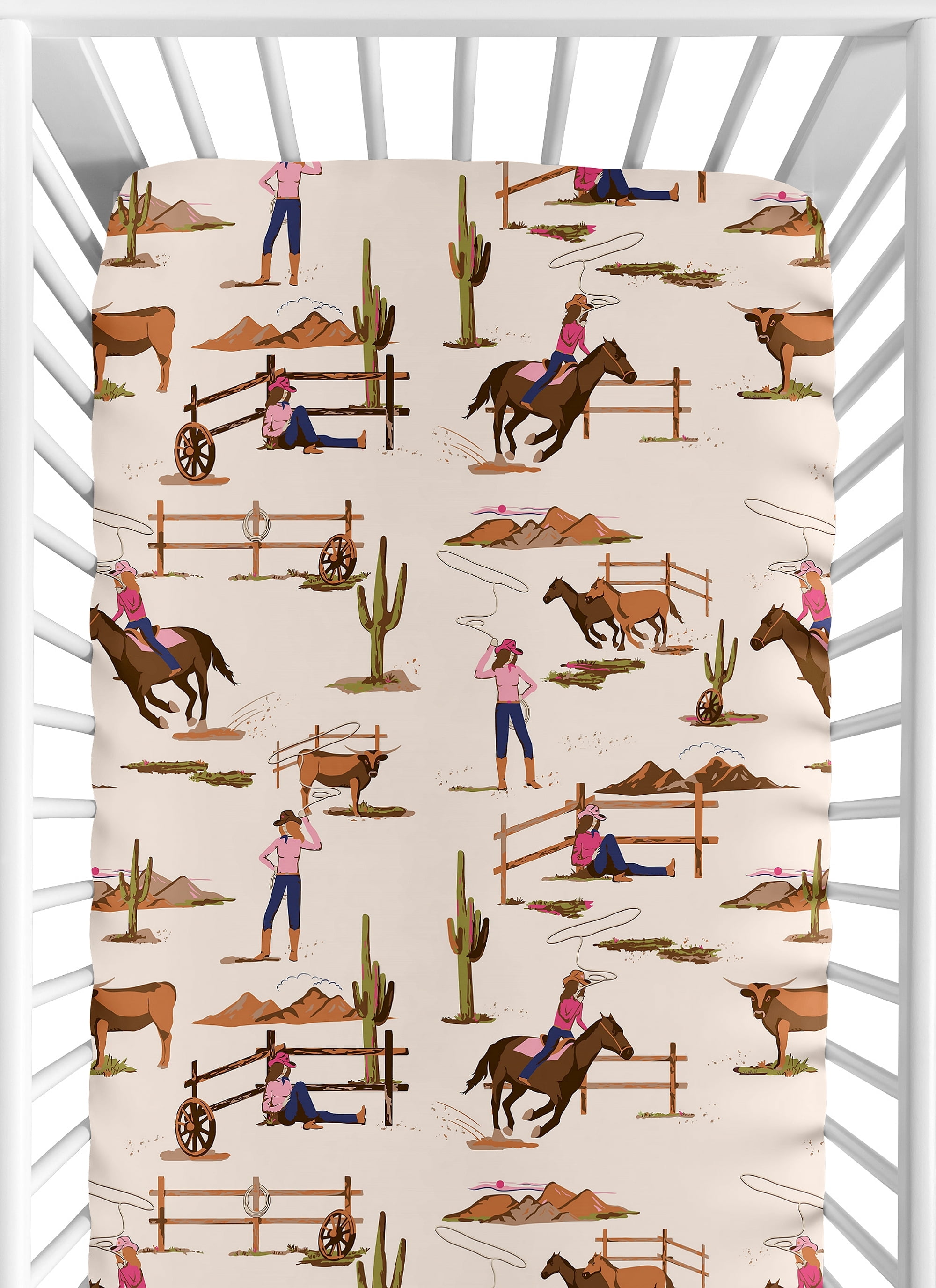 Sweet Jojo Designs Western Cowgirl Crib Sheet, Pink Brown Beige Blue