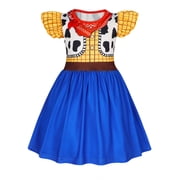 Western Cowgirl Halloween Cosplay Costume Dress with Blue Skirt, Cow Print Bodice and Plaid Sleeves