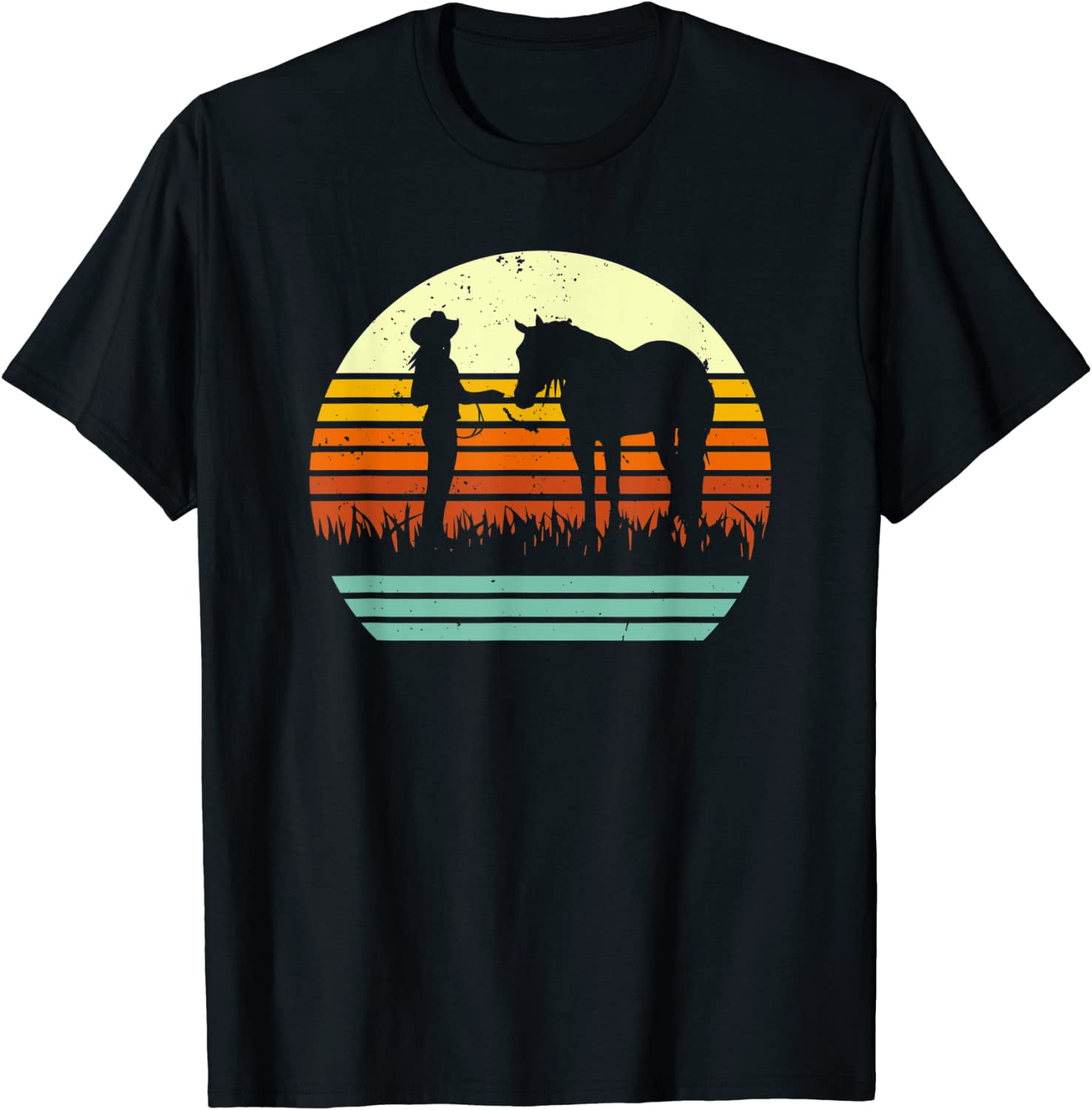Vintage Cowgirl Print Western Contrast Henley Neck T-shirt