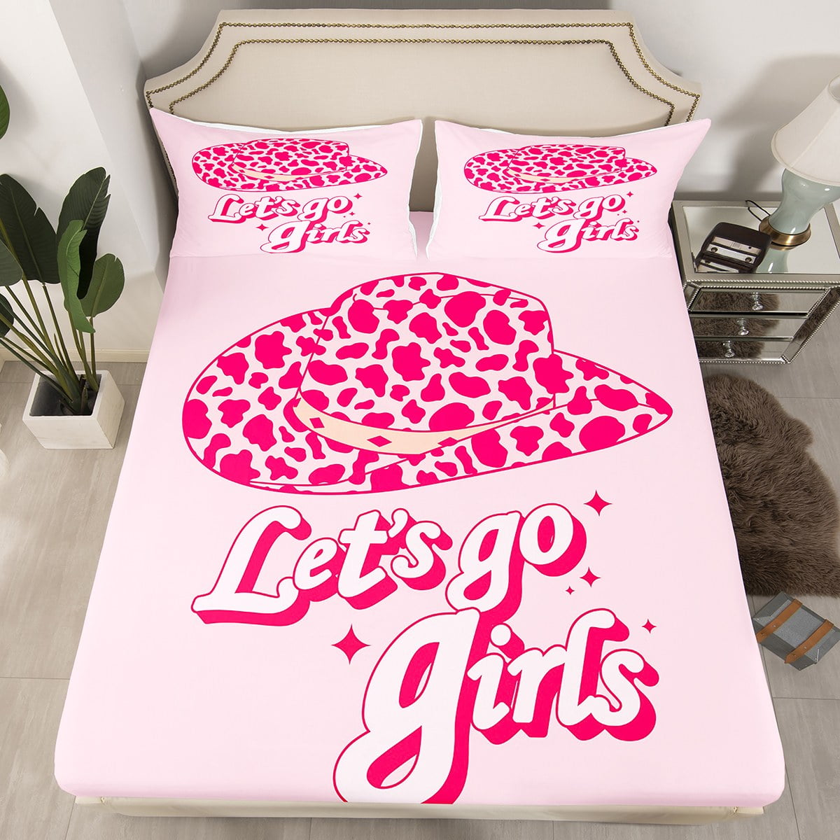 Western Cowgirl Hat Fitted Sheet Howdy Hot Pink Preppy Decor Bed Sheets Room College Dorm Decor ...