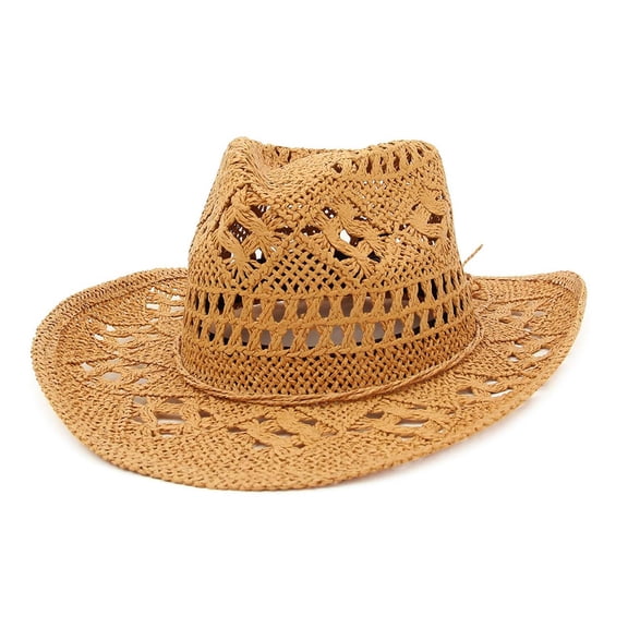 Western Cowgirl Hat, Straw Cowboy Hats for Women with Shapeable Brim, Shapeable Cowboy Hat, Fathers Day Gifts for Dad from Daughter (Khaki)