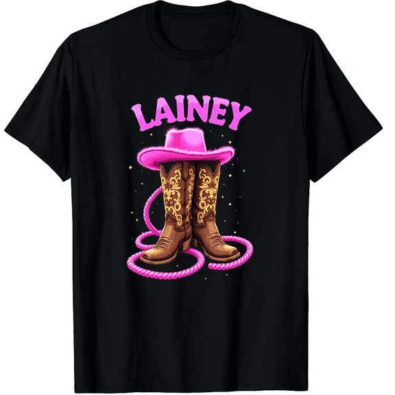 Western Cowgirl Lainey First Name Personalized Graphic Black T-Shirt for Men and Women