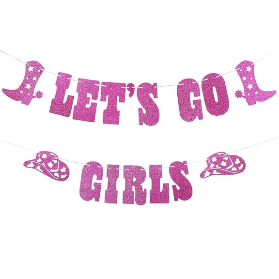 Western Cowgirl Party Decoration,Lets Go Girls Bachelorette Decorations, Glitter Banner Boot and Cowgirl Hat Garland for Nashville Last Disco Party