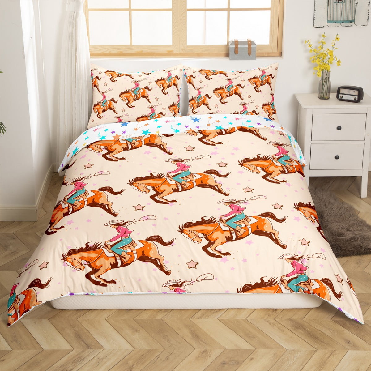 Western Cowgirl Queen Bedding Set,West Cowboy Horse Duvet Cover Room ...