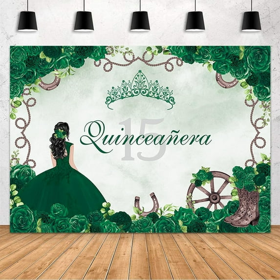Western Cowgirl Quinceanera 15th Birthday Backdrop Mexican Fiesta Bday Backdrop Floral Crown Boots Watercolor Photography Background Horseshoe Decor 15th Birthday Party Photo Banner
