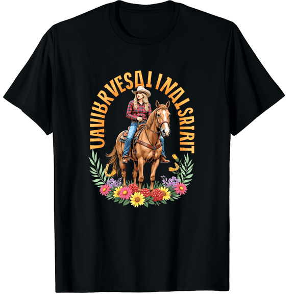 Western Cowgirl Shirts Retro Horses Funny Rodeo Country Soul Wild Spirit Graphic Black T-Shirt for Men and Women