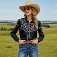 thumbnail image 1 of Western Cowgirl Shirts for Women Button Down Shirts Floral Print Spring Country Party Long Sleeve Tops Black S, 1 of 5
