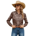 thumbnail image 1 of Western Cowgirl Shirts for Women Country Retro Button Down Shirts Floral Print Spring Long Sleeve Tops Brown S, 1 of 5