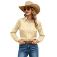 thumbnail image 1 of Western Cowgirl Shirts for Women Country Retro Button Down Shirts Floral Print Spring Long Sleeve Tops Khaki XL, 1 of 4