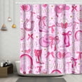 thumbnail image 1 of Western Cowgirl Shower Curtain Pink Bow Preppy Cowgirl Shower Curtain for Bathroom Decor 84x84 Inch Washable Polyester Trendy Cute Disco Girls Shower Curtain Set with 12 Hooks, 1 of 6