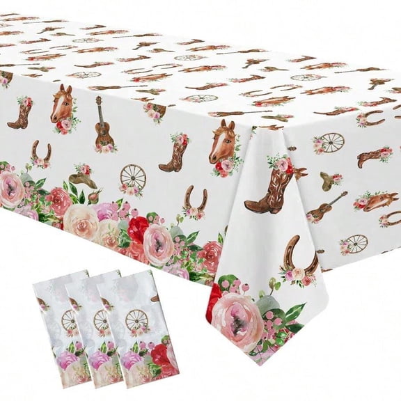 Western Cowgirl Theme Disposable Tablecloth Set, 3 Pack, 55in x 108in, Default Color