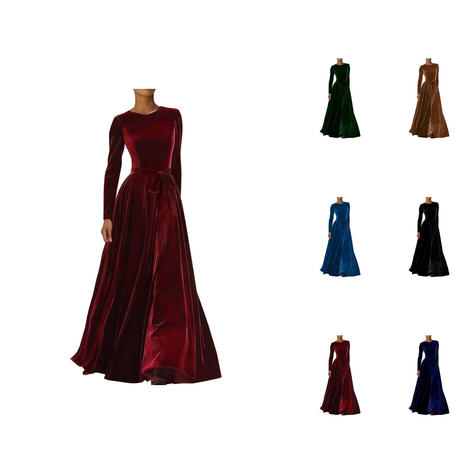 long sleeve formal western dresses for ladies Cowgirl Velvet Dress Women Crewneck Belted Flowy Maxi Wedding Guest Dress semi formal country formal western dresses
