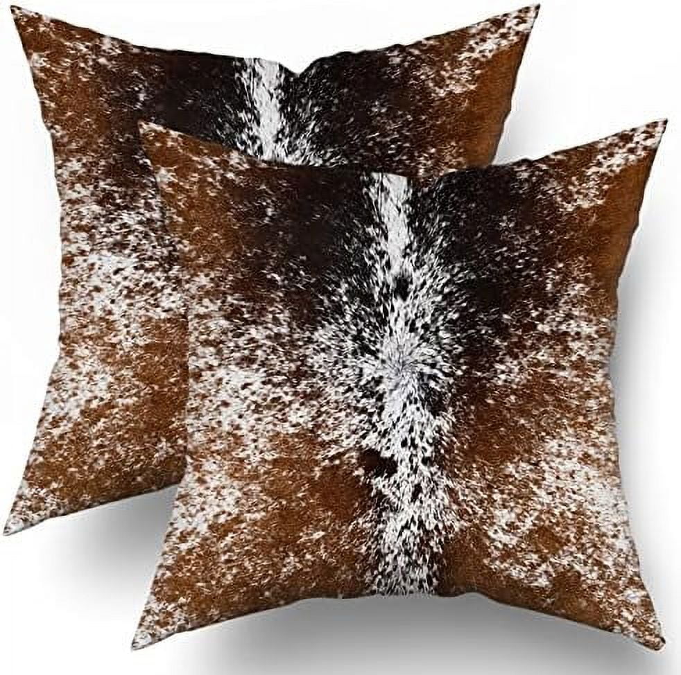 Western Cowhide Accent Throw Pillow Covers 20X20 Inches Set of 2 White
