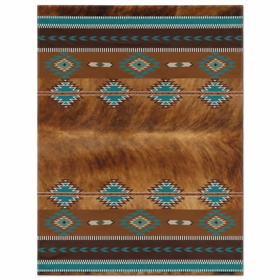 Western Cowhide Print Fleece Blanket, Southwestern Rustic Throw, Polyester Fleece
