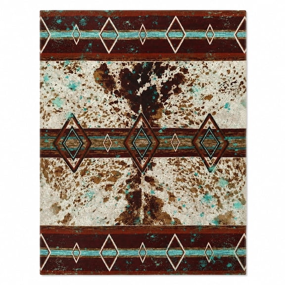 Western Cowhide Print Fleece Blanket, Southwestern Throw Blanket