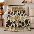 thumbnail image 1 of Western Cowhide Print Geometric, Dramatic Artistic Scene, Warm Flannel Blanket for Cabin and Lodge with Detailed Artwork, Art Lovers Valentine's Day Gift, Artistic Home Decor, 1 of 9