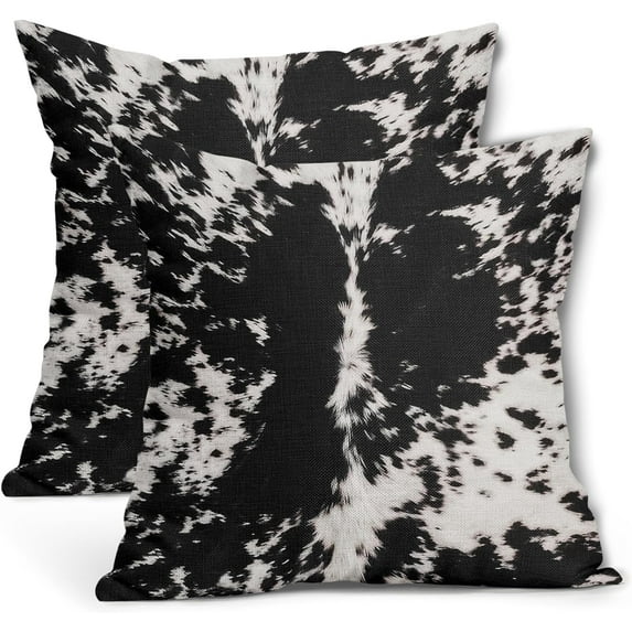 Western Cowhide Print Pillow Covers 16X16 Inch Set of 2 Black White Cow Spots Decorative Pillow Cases Farmhouse Pillowcase Cotton Linen Cushion Case Rustic Home Decor for Couch Sofa Porch Outdoor