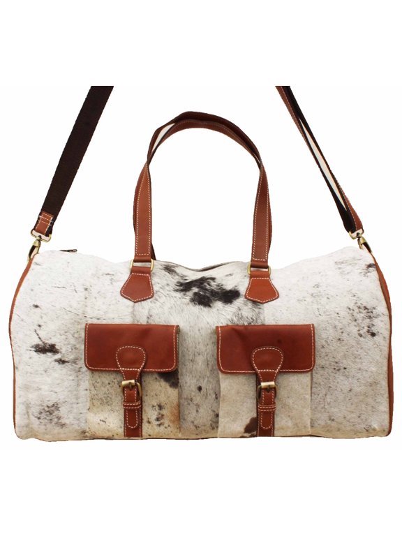 Western Cowhide Tan Leather Travel Weekender Carry-On Duffle Gym Bag 18RTD02